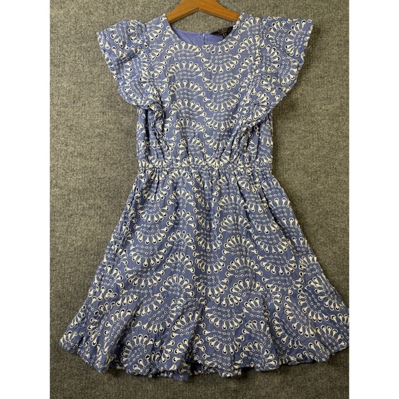 Lipsy Dresses & Skirts - Lipsy London Blue Eyelet Lace Dress Women's Size 6 Flutter Sleeve Cotton